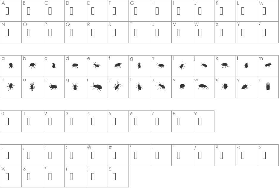 the beetles font character map preview