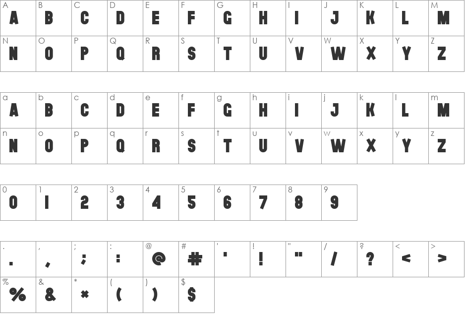 The Black Font font character map preview