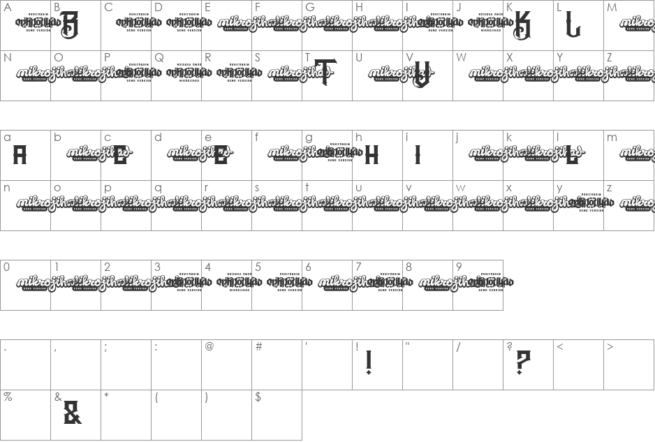 The Black Veil DEMO font character map preview