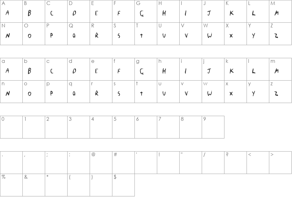 The Blick Font font character map preview