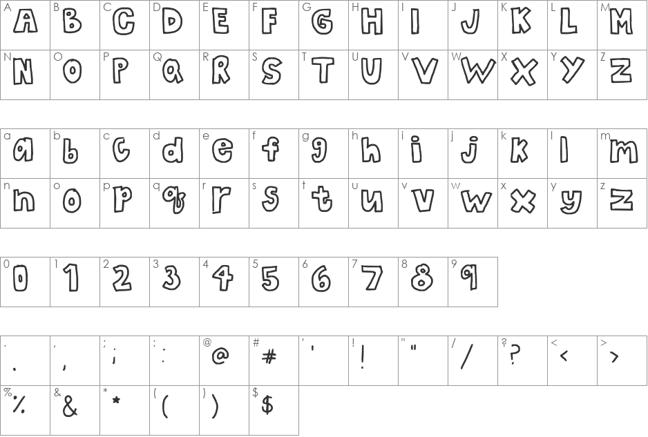 the bubble letters font character map preview