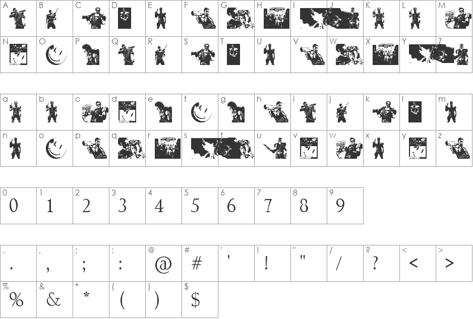 The Comedian Dingbats font character map preview