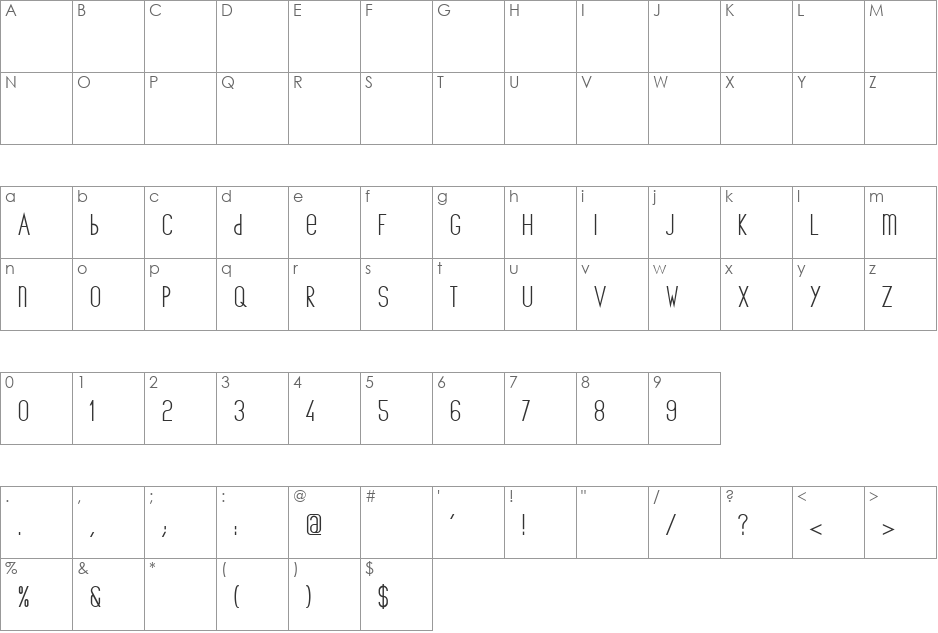 The Copenhagener font character map preview