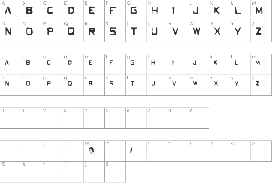 the DEEPER font character map preview