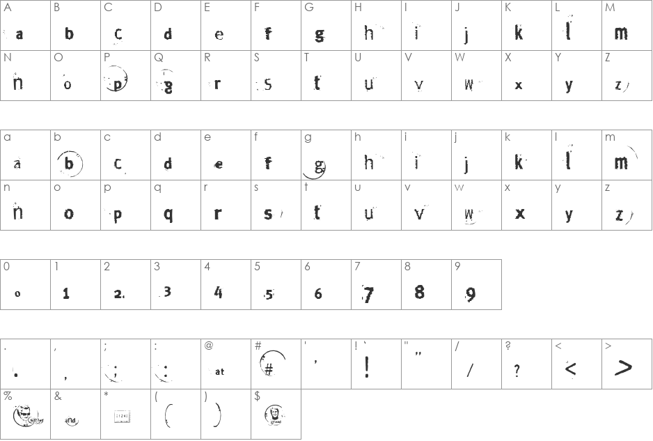 the devils car font character map preview