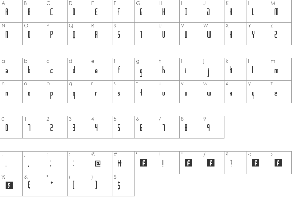 The Distance font character map preview