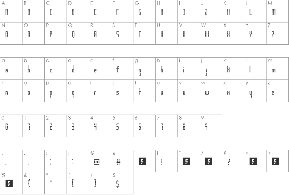 The Distance Lcd font character map preview