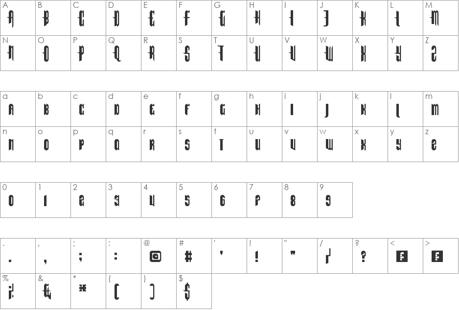 The End Of Days font character map preview