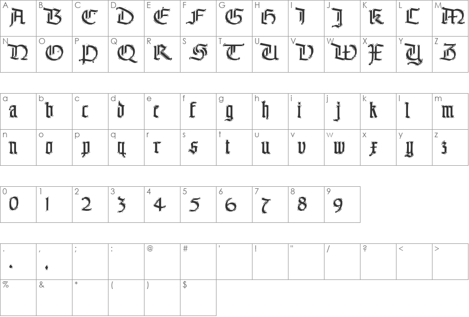 The End. font character map preview