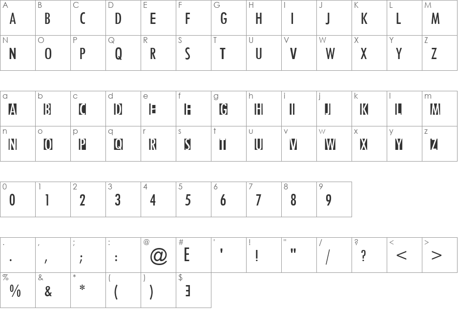the EV$NT font character map preview