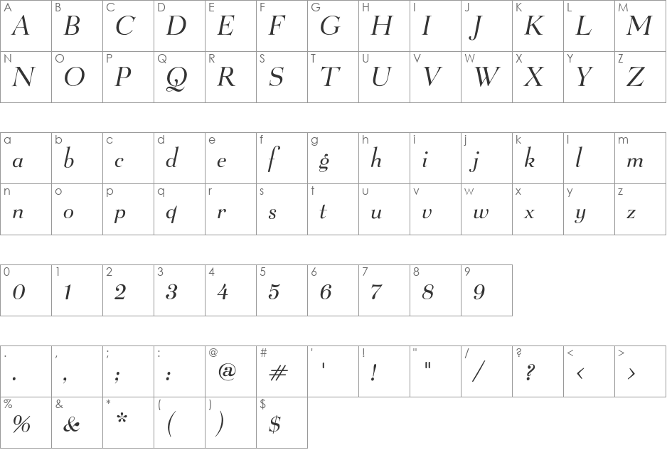 BeLucian FB Book font character map preview