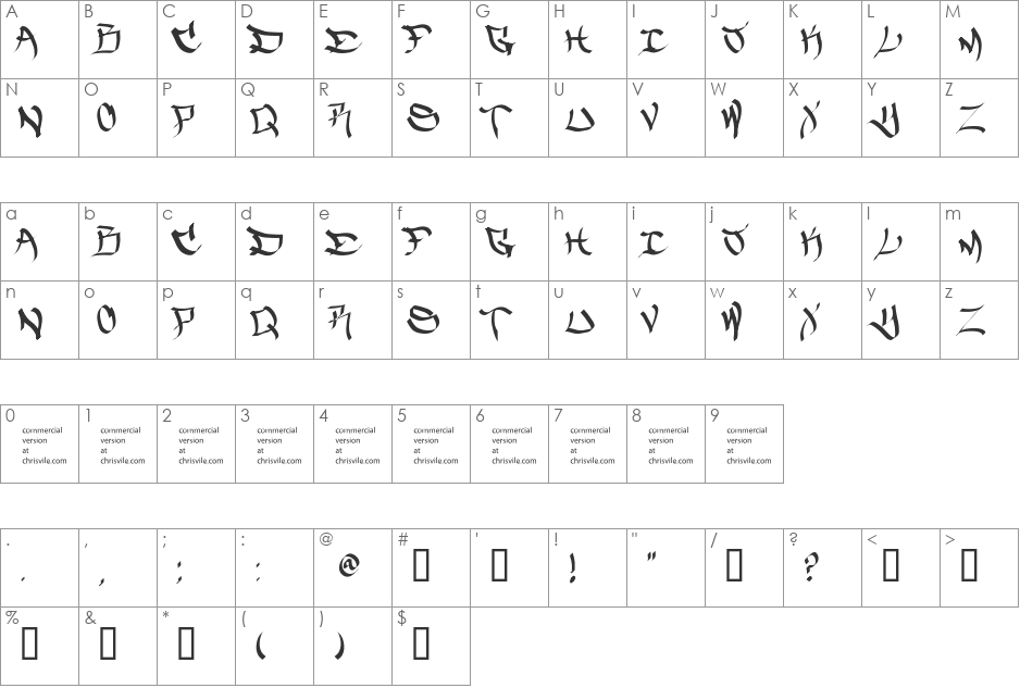 The FiveOneTwo font character map preview