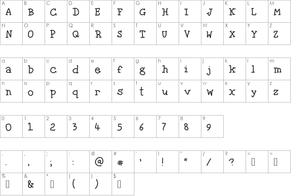 The fragile wind font character map preview