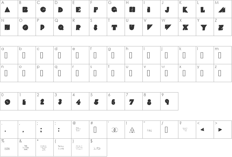 THE GLITCH MOB font character map preview