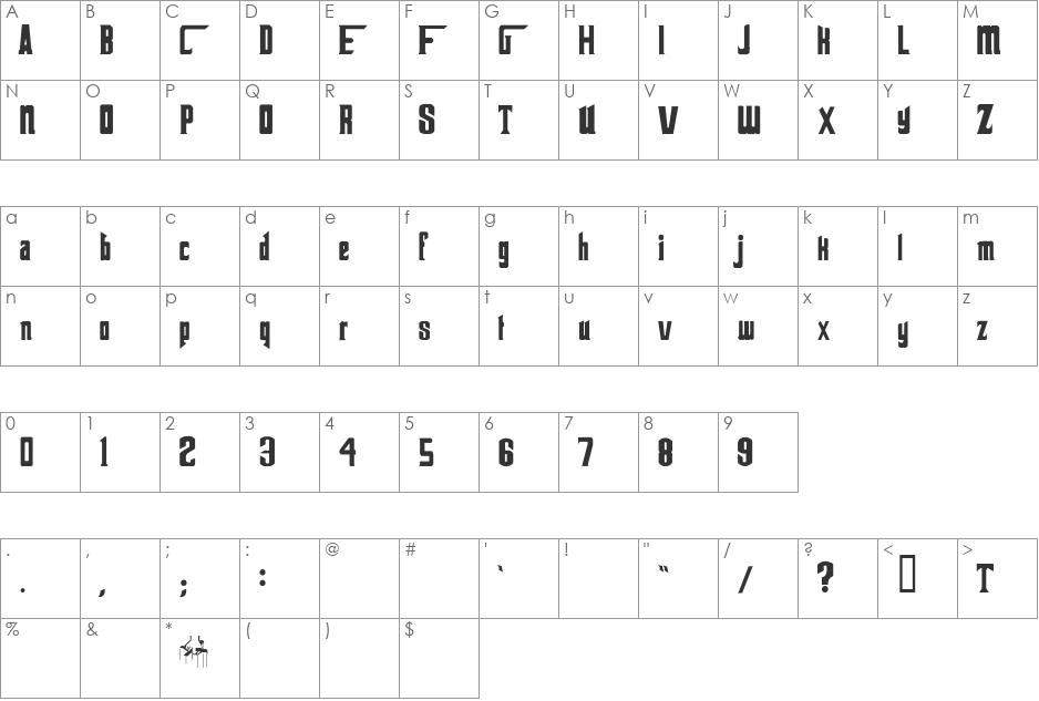 The GodFather font character map preview