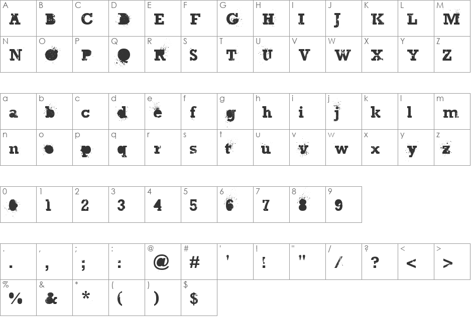 The Great Thunder font character map preview