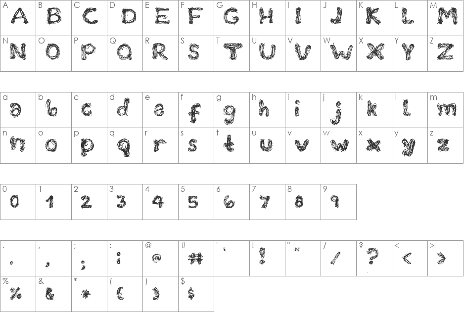 The Grudge font character map preview