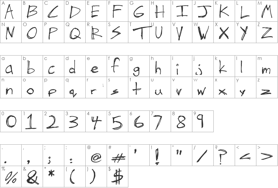 The Hand of Tes font character map preview