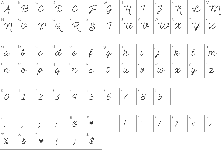 The Heart Maze Demo font character map preview