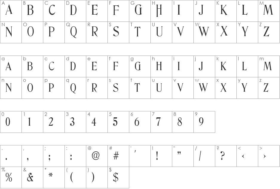 The Huntsman font character map preview