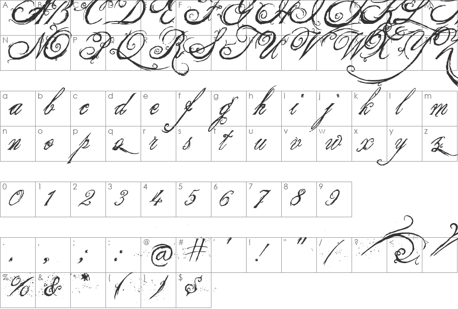 the King & Queen font character map preview
