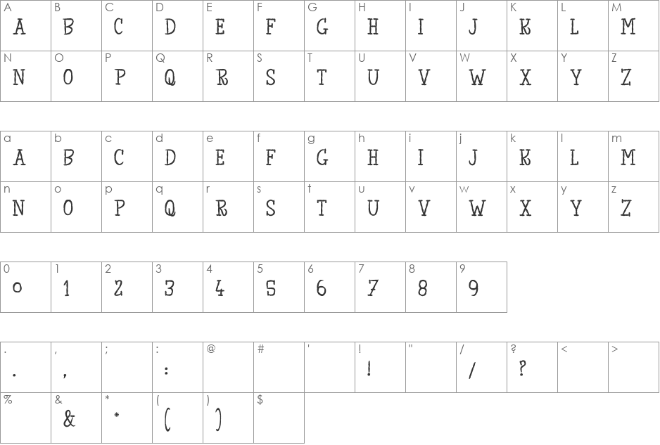 The King of Lost Towel font character map preview