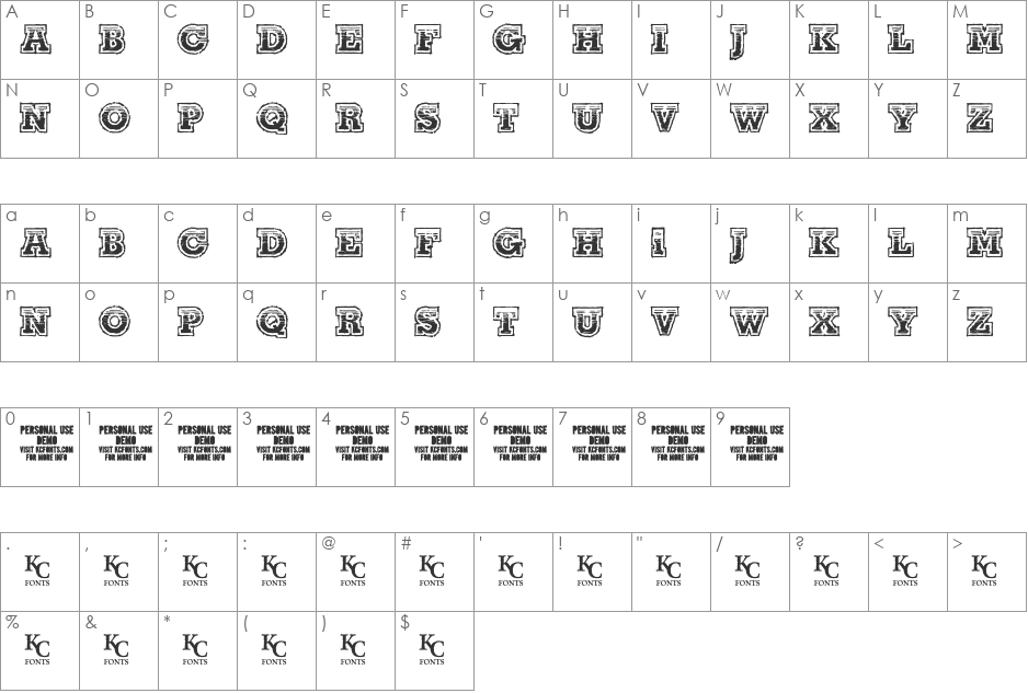 The Line-Up font character map preview