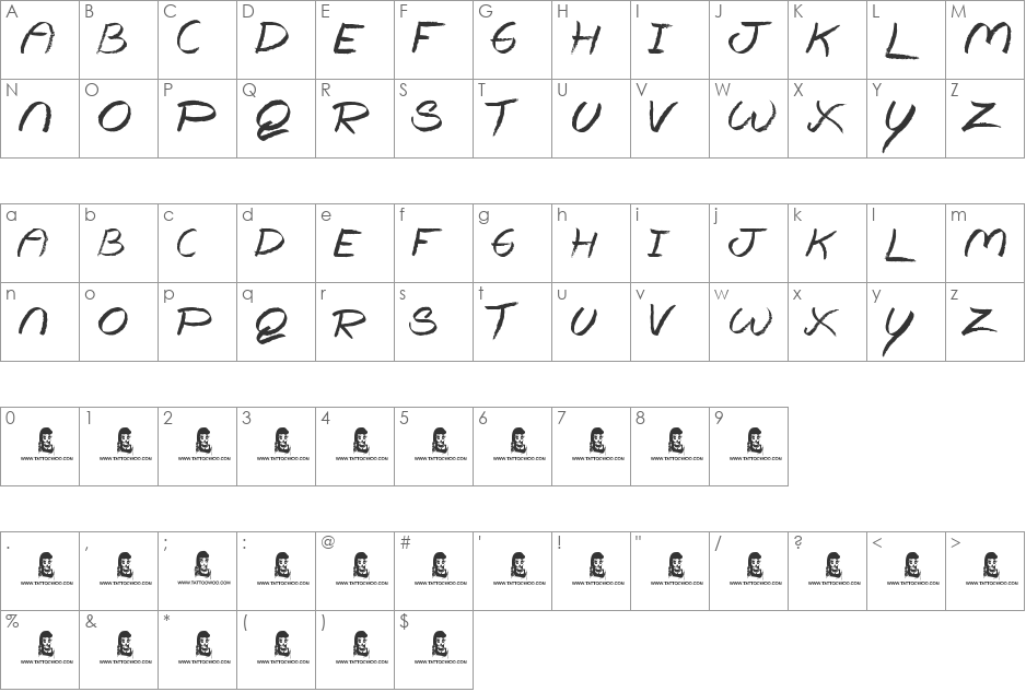 The Lovers  font character map preview