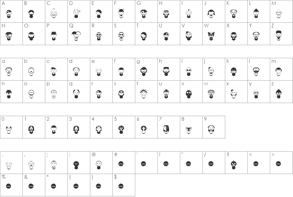 Beluz font character map preview