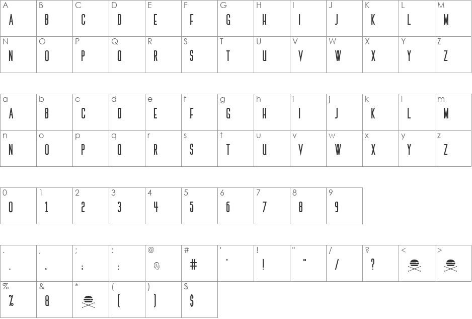 The Medic font character map preview