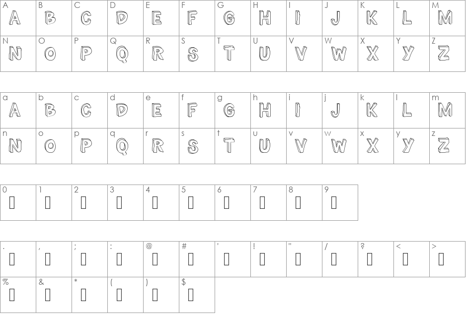 THE MILLION MILE MAN font character map preview