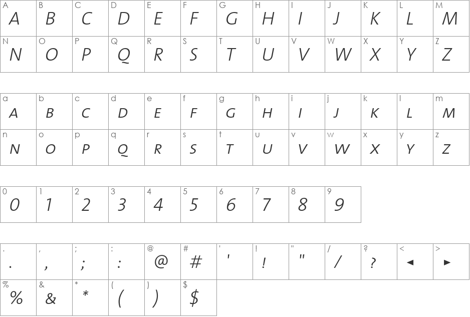 The Mix Light- font character map preview