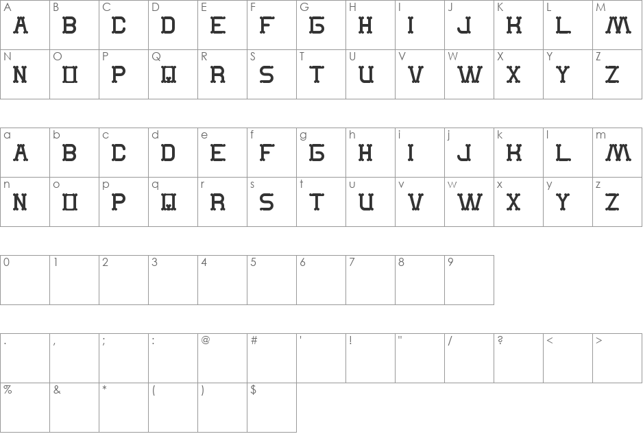 The Monkey font character map preview