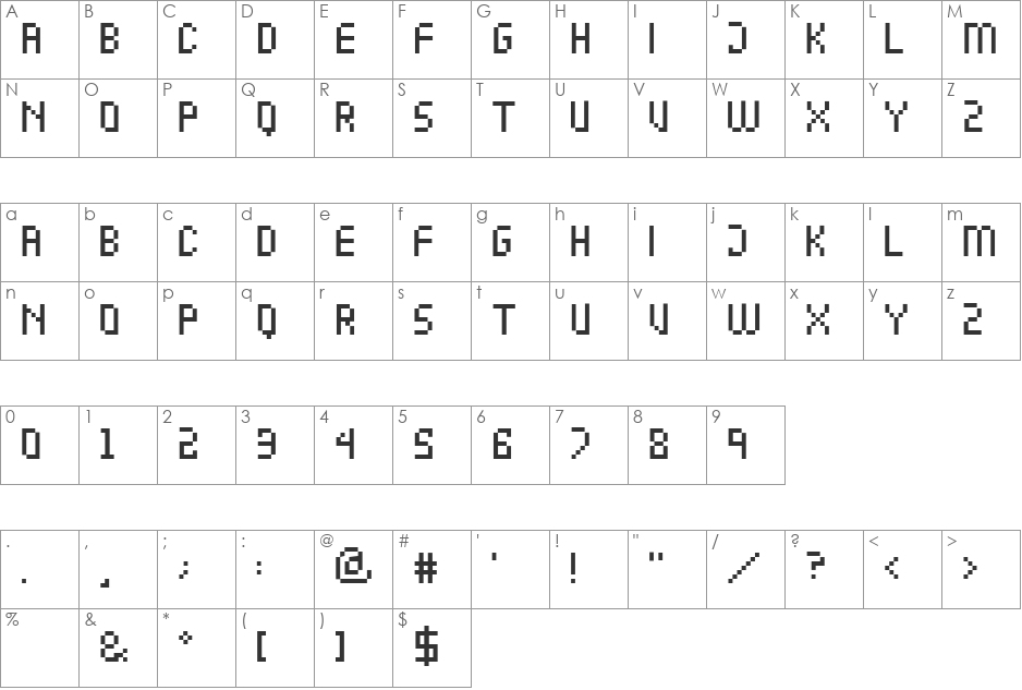 The Morgue font character map preview