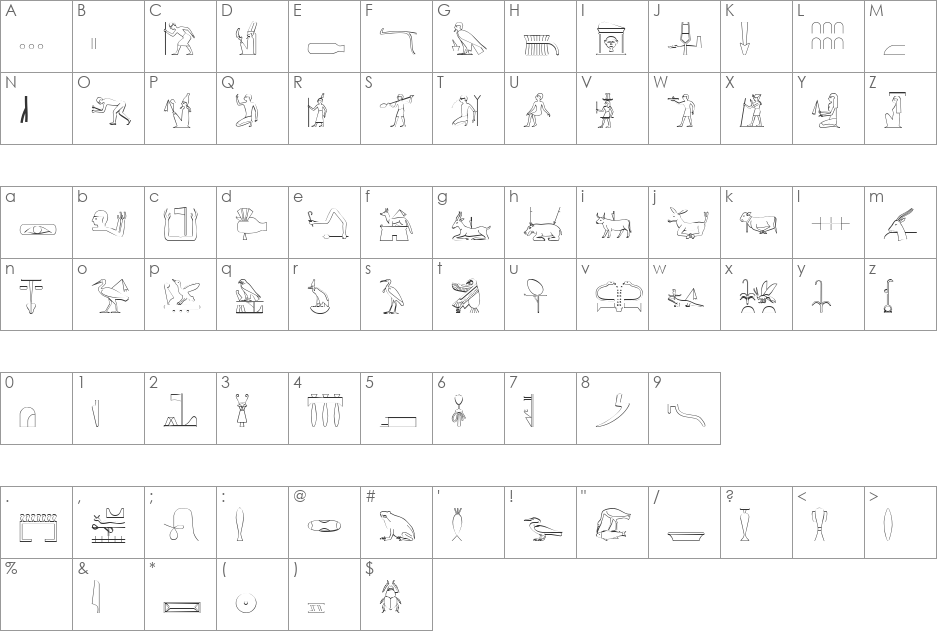 The Nile Song font character map preview