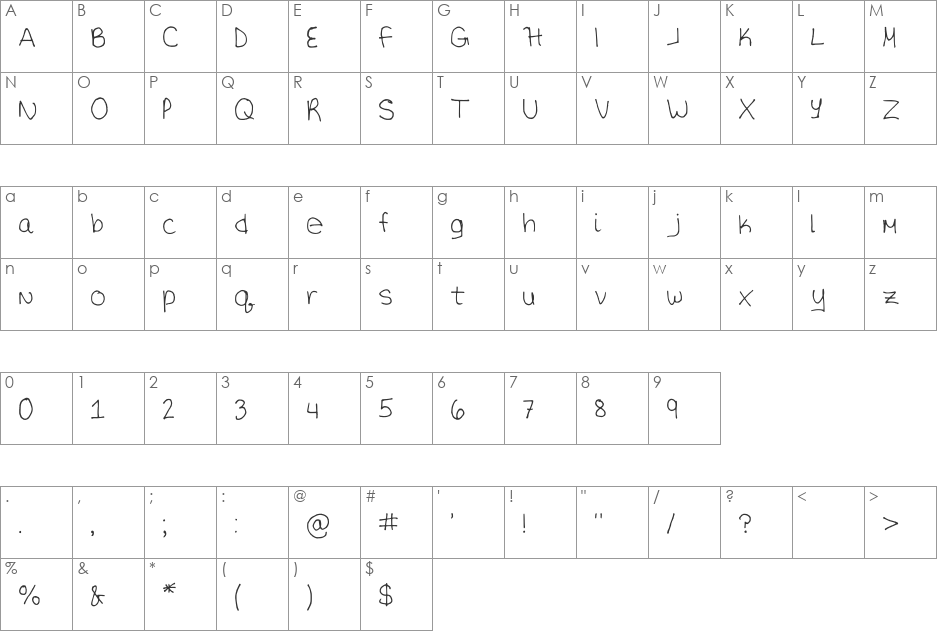 The OG font character map preview