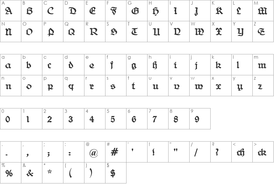 Belwe Gotisch font character map preview