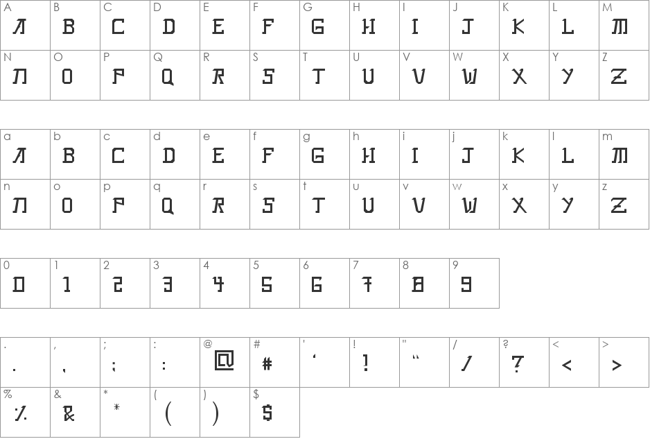 The Powerless Rise font character map preview