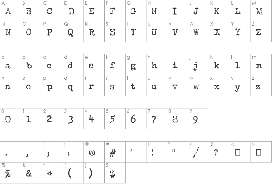 The Quest font character map preview