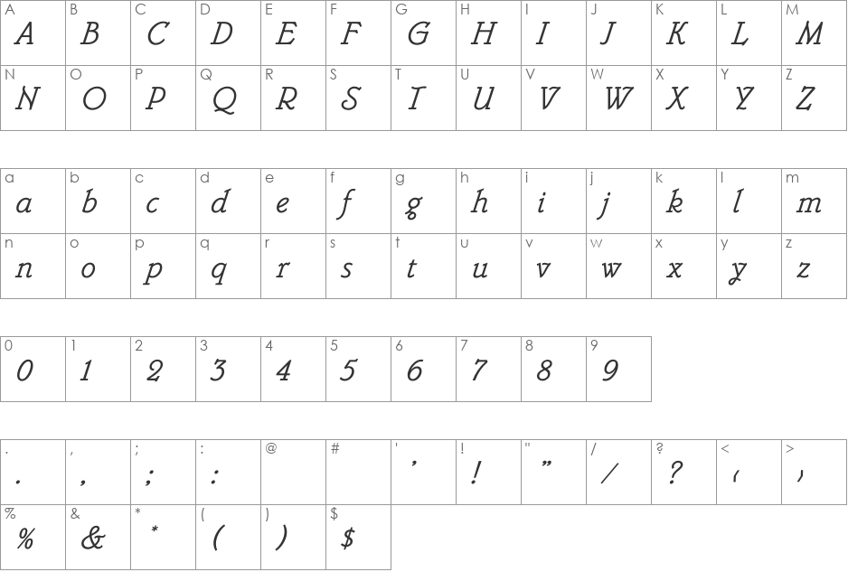 Belwe mono font character map preview