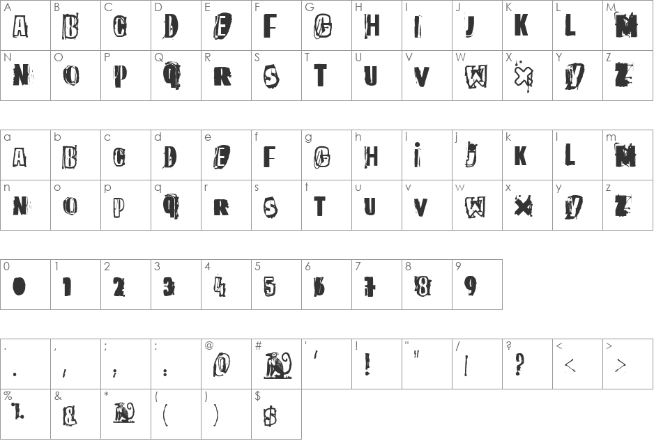 The quick monkey font character map preview