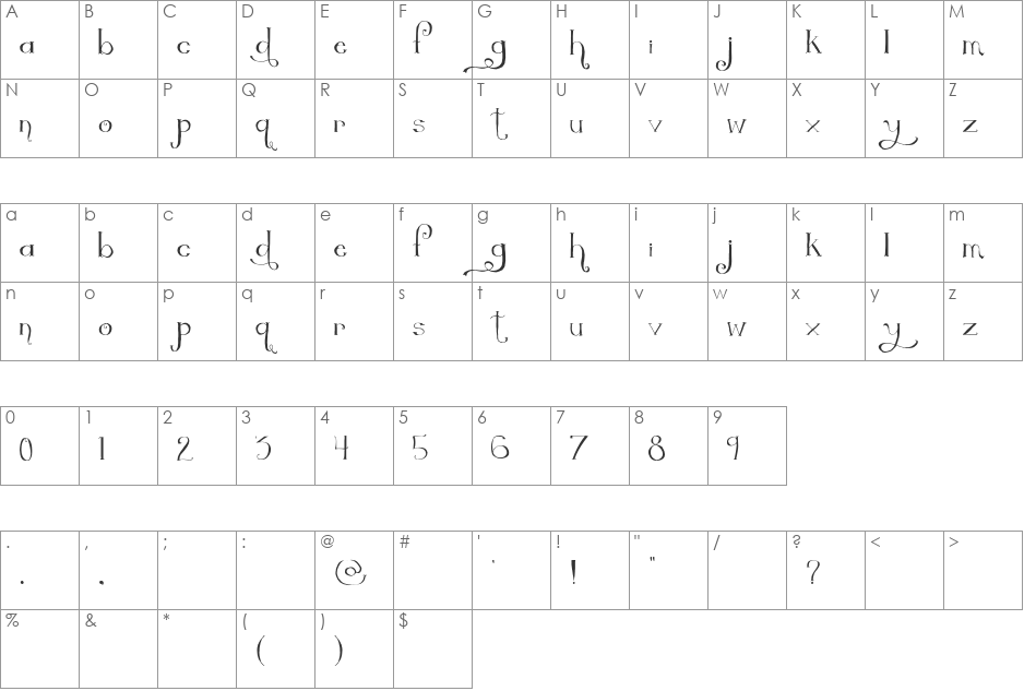 The Quickest Shift font character map preview