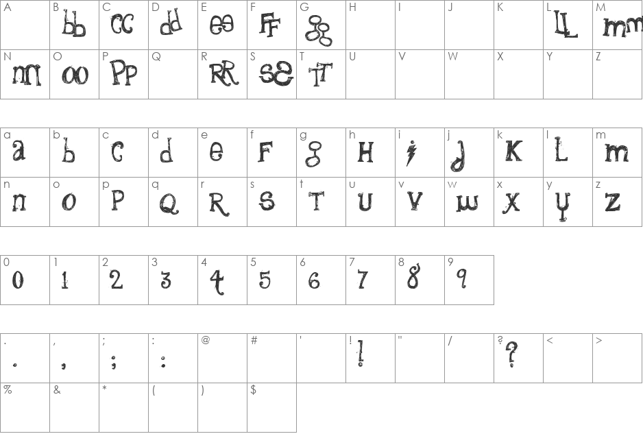 the quiet scream font character map preview