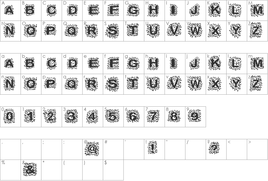 The Rain font character map preview