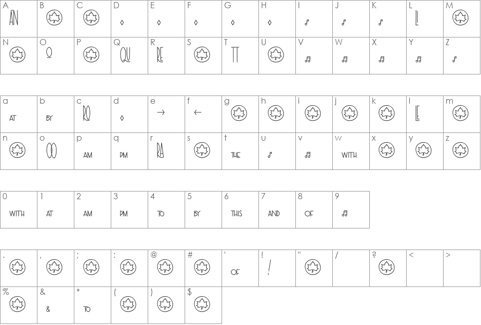 The Ramble font character map preview