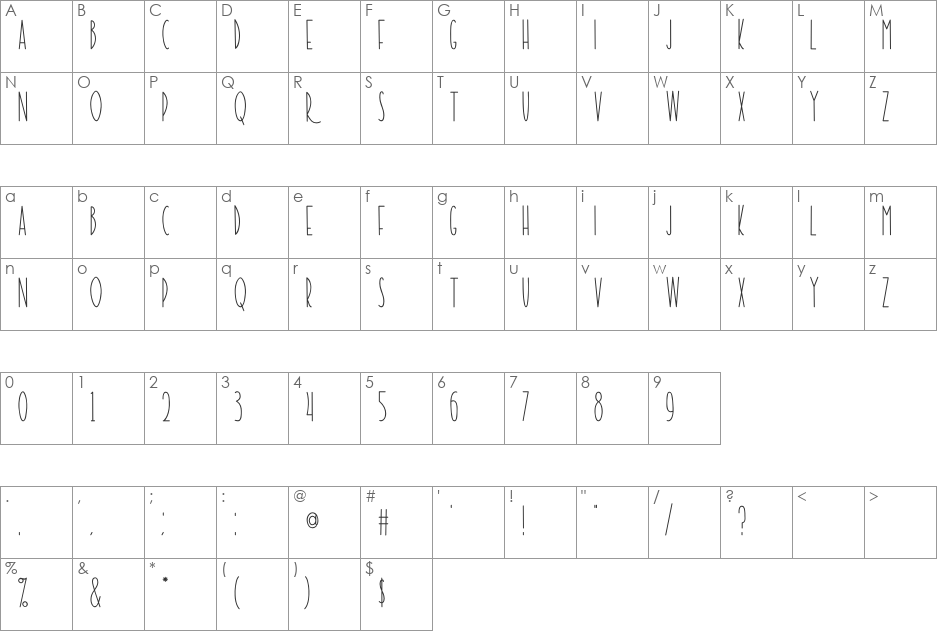 The Ramble font character map preview