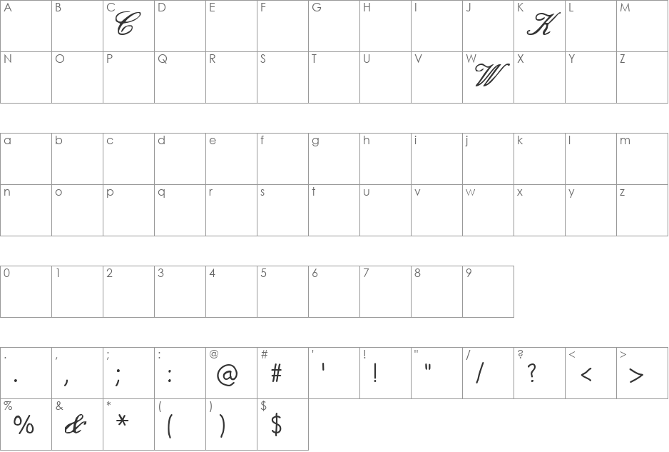 The Royal Wedding font character map preview