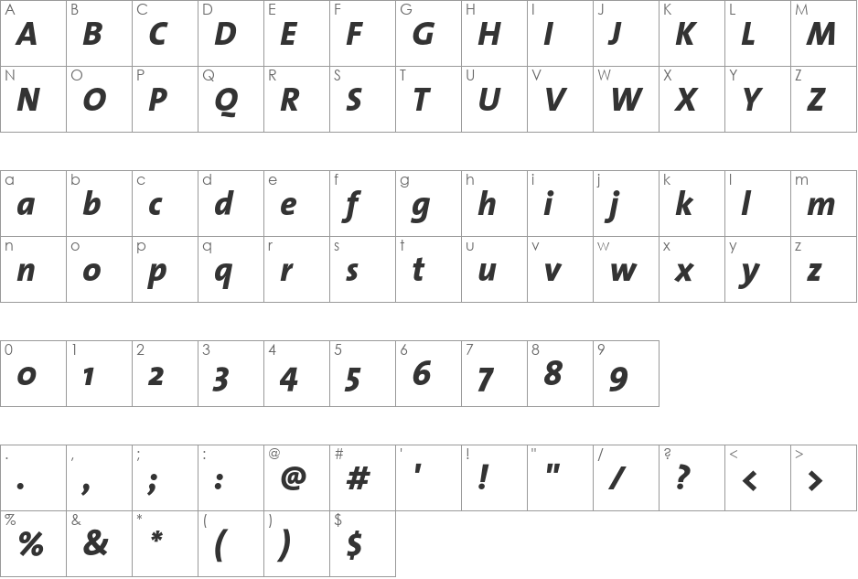 The Sans Extra Bold- font character map preview