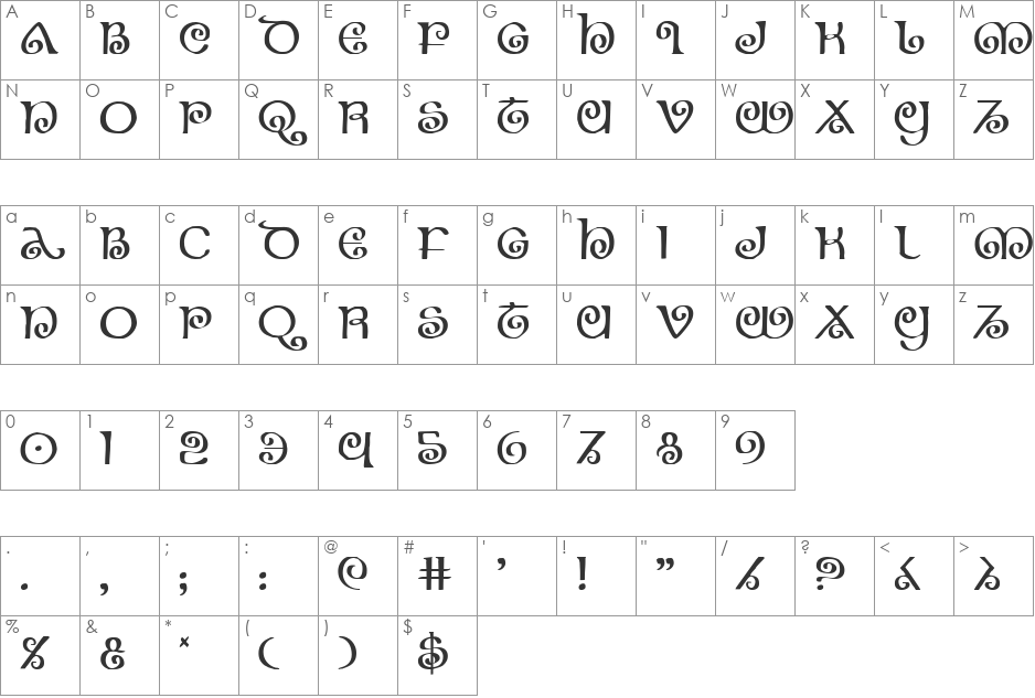The Shire font character map preview