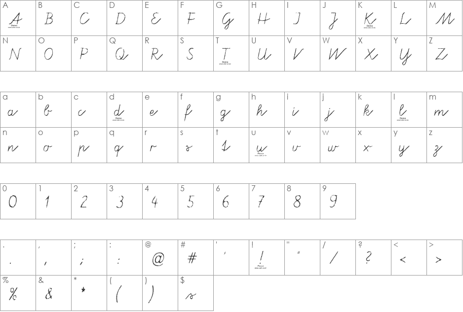 aa Tafelschrift DEMO font character map preview